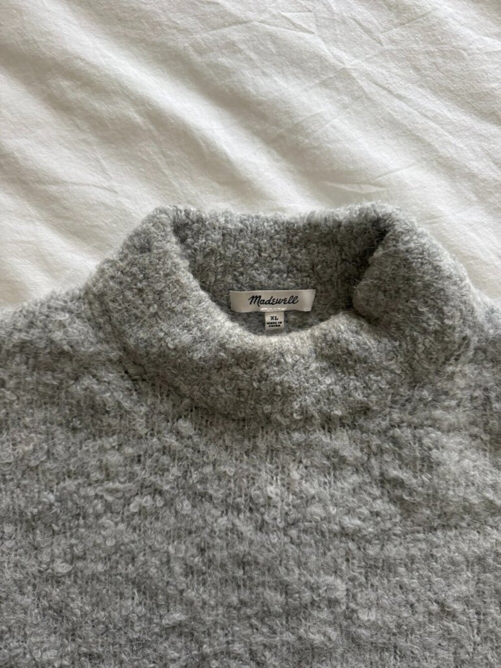 Madewell Gray Bouclé Mock Neck Sweater Wool Blend Cozy Pullover Size XL